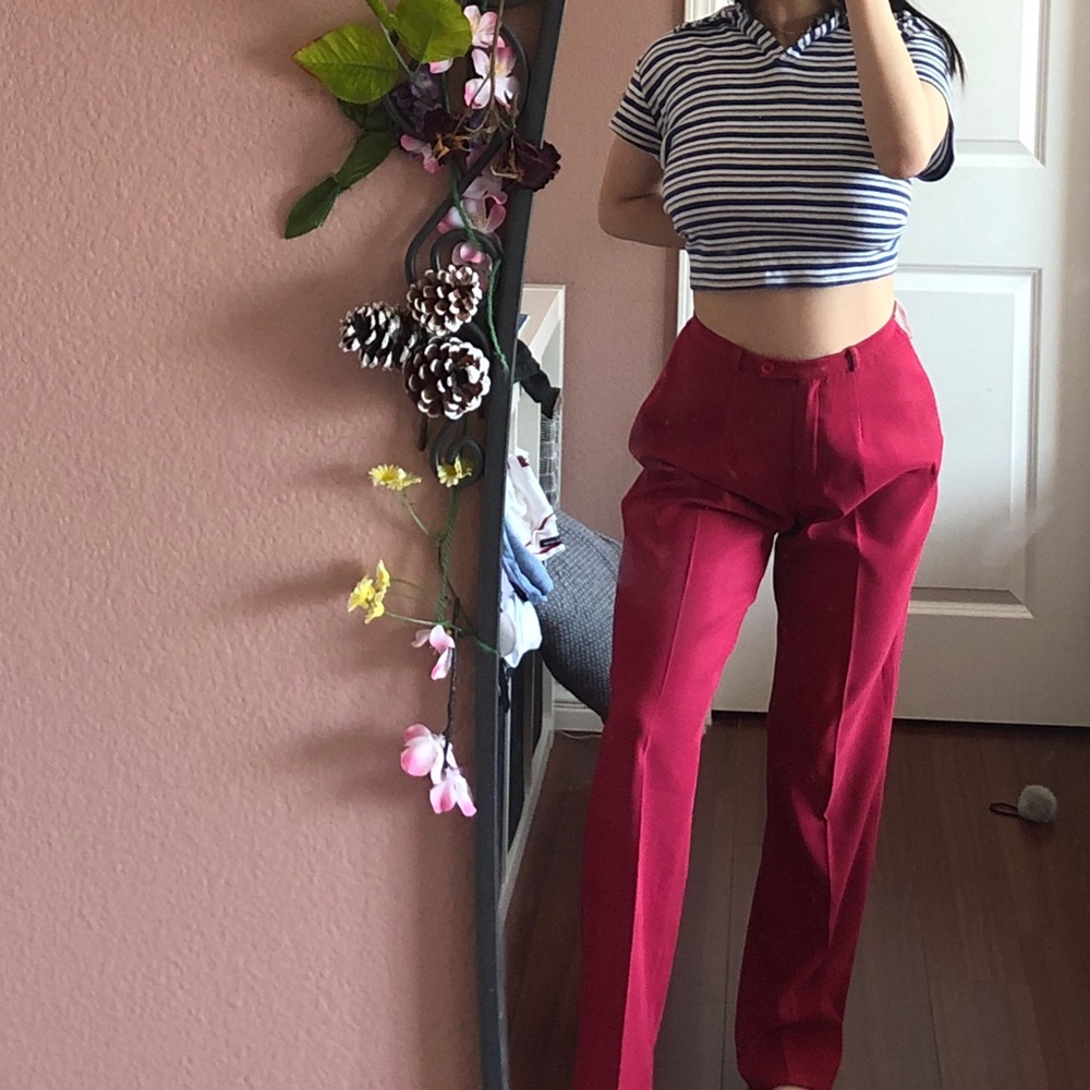 high waisted vintage magenta trousers